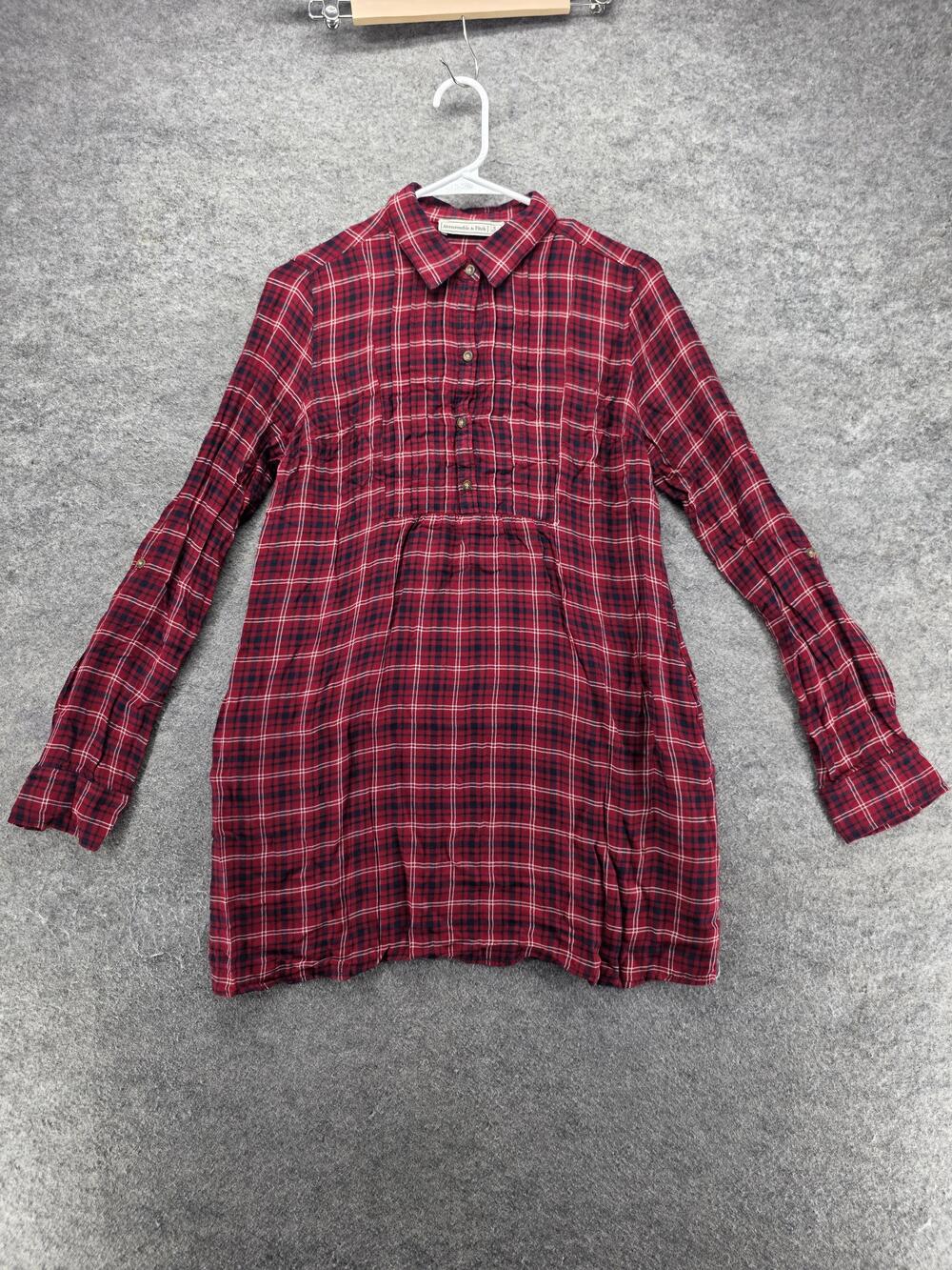 Abercrombie & Fitch Dress Womens S Red Plaid Shirt Dress Collared Viscose